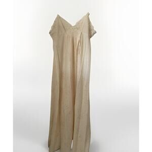 Vintage Long Chemise Night Gown Floral Faux Wrap Striped Lace Sheer Petite